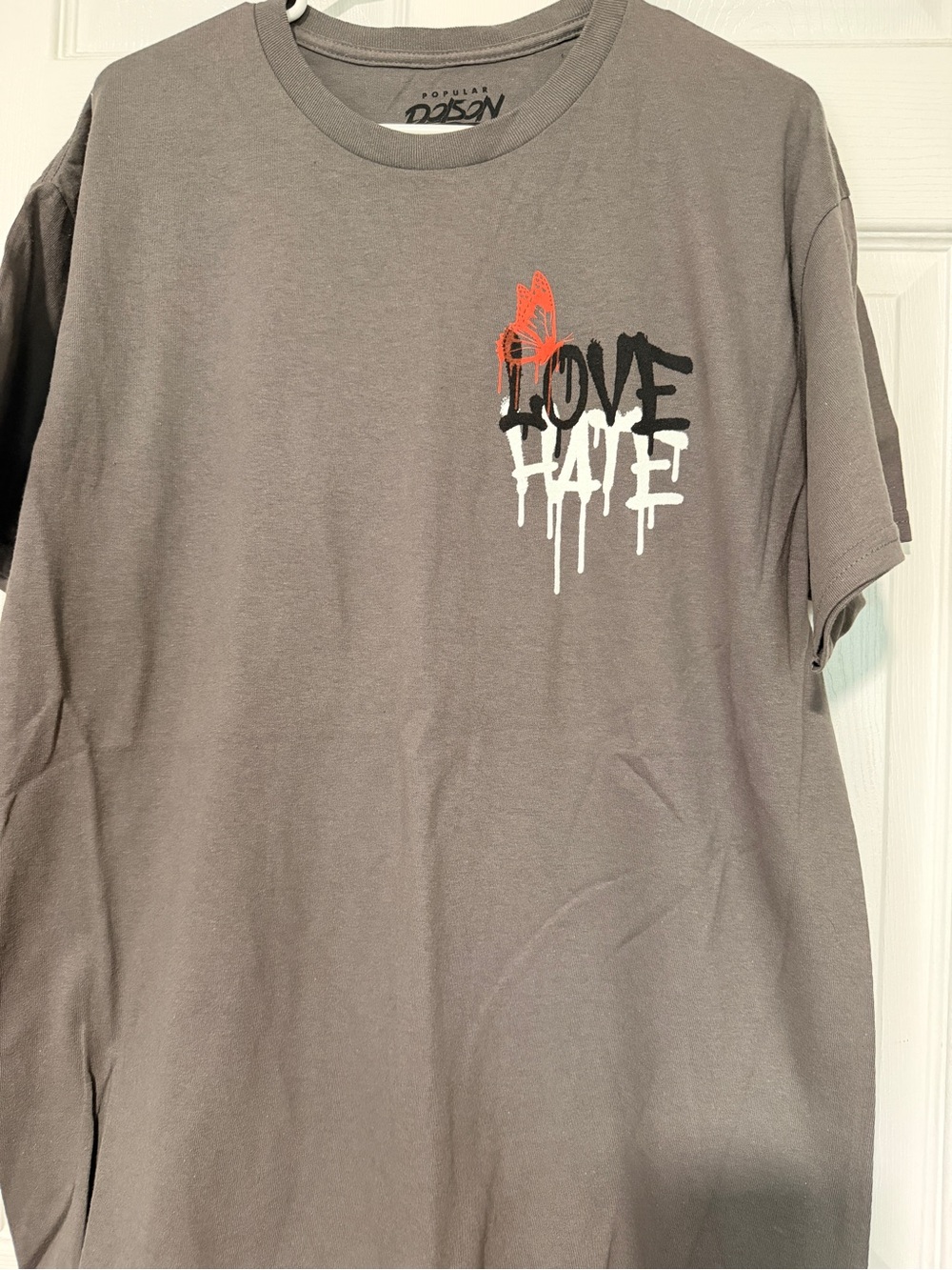 Gray "Love/Hate" Graphic Tee with Orange Accent -
